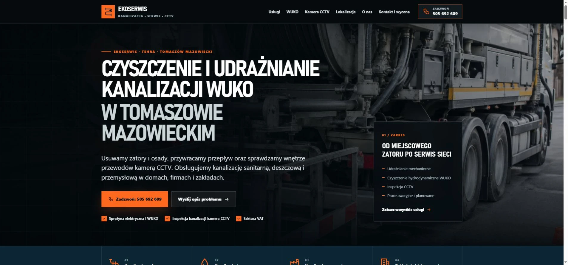 Rzeczywisty widok strony Pogotowie kanalizacyjne